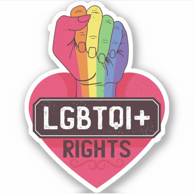 LGBTQI-Rechte: Regenbogenflagge Fist Pride März Aufkleber (Vorderseite)