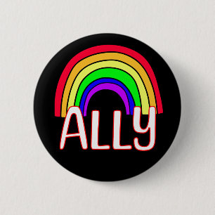 LGBTQIA+ Allegie   Niedlicher Regenbogen und Herzs Button
