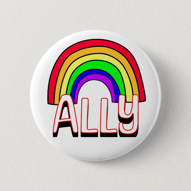 LGBTQIA+ Allegie | Niedlicher Regenbogen und Herzs Button (Vorderseite)