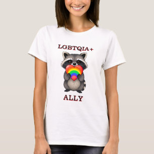 LGBTQIA+ Allegie Raccoon mit Regenbogenherz T-Shirt
