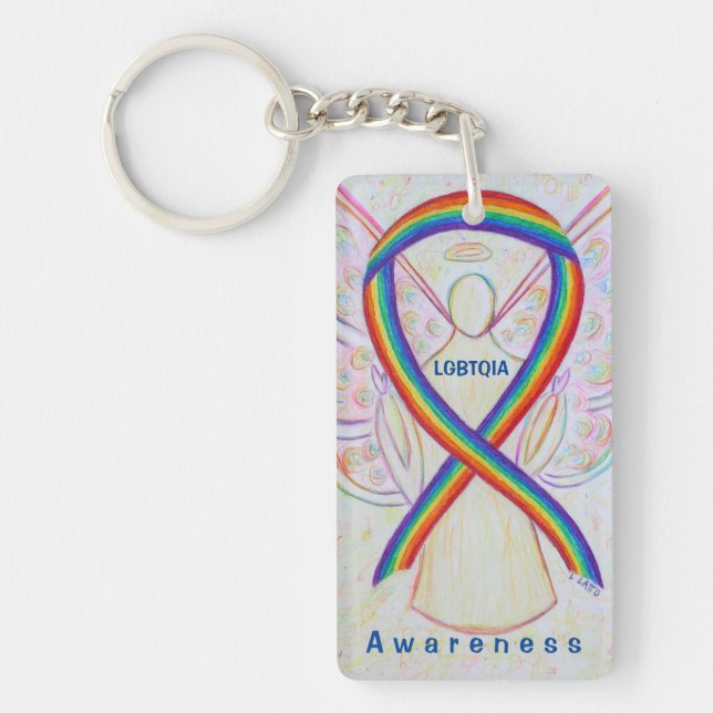 LGBTQIA Angel Rainbow Awareness Ribbon Porte - clé (Devant)