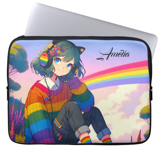 LGBTQIA+ Anime-Girl Lesbischer Prix Personalisiert Laptopschutzhülle (Vorderseite)