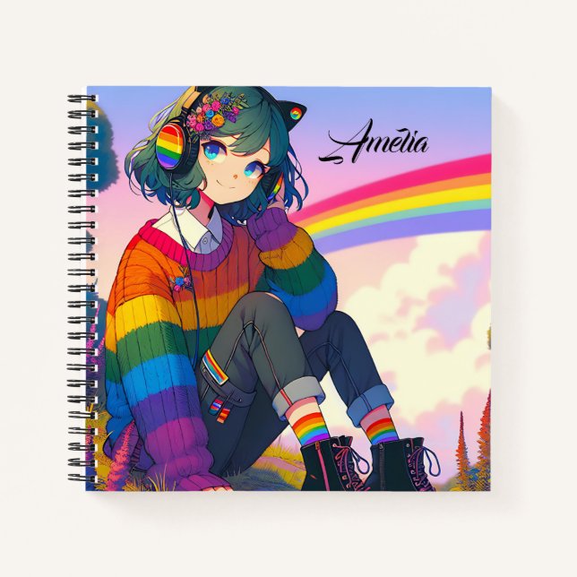 LGBTQIA+ Anime-Girl Lesbischer Prix Personalisiert Notizbuch (Vorderseite)