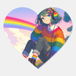 LGBTQIA+ Anime-Girl Lesbischer Stolz Herz-Aufkleber