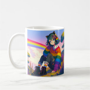 LGBTQIA+ Anime-Mädchen Lesben-Stolz Personalisiert Kaffeetasse