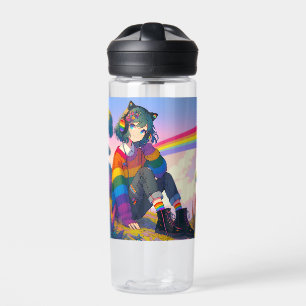 LGBTQIA+ Anime-Mädchen Lesben-Stolz Personalisiert Trinkflasche