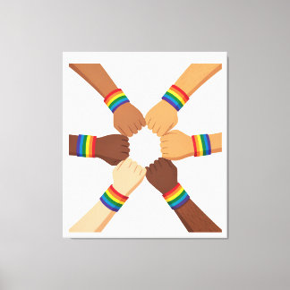 LGBTQIA+ Einheitskreis mit Regenbogenarmbändern Leinwanddruck