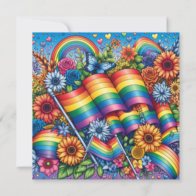 LGBTQIA+-Fahnen, Regenbögen, Blume Einladung (Vorderseite)