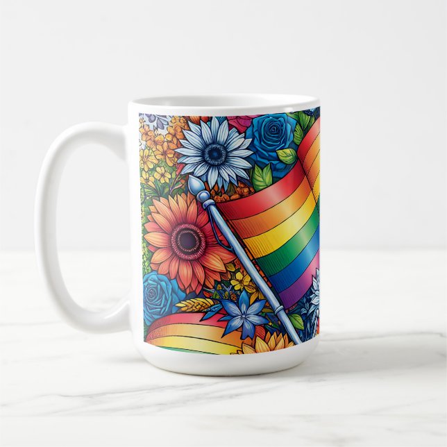 LGBTQIA+-Fahnen, Regenbögen, Blume Kaffeetasse (Links)