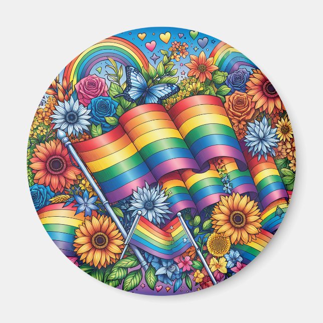 LGBTQIA+-Fahnen, Regenbögen, Blume Magnet (Vorne)