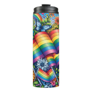 LGBTQIA+-Fahnen, Regenbögen, Blume Thermosbecher