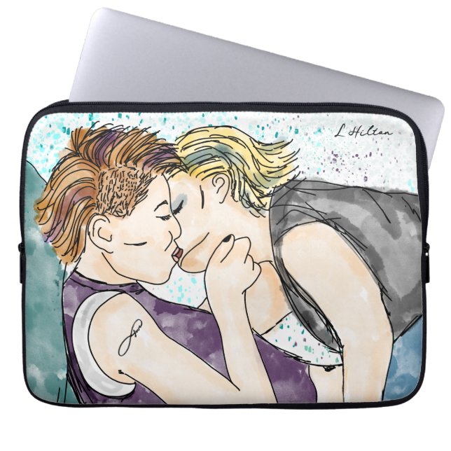 LGBTQIA+ Frauen küssen Aquarellkunst Laptopschutzhülle (Vorderseite)
