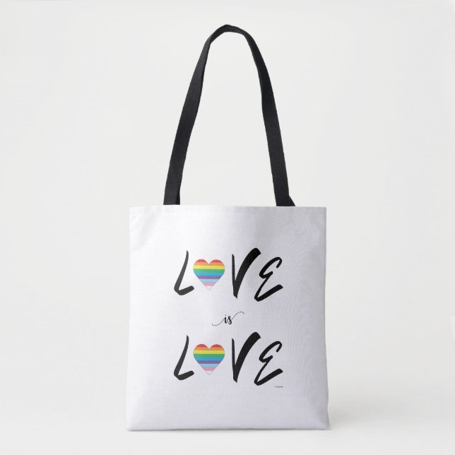 LGBTQIA LIEBE ist LIEBE, Regenbogenflagge Herztote Tasche (Vorderseite)