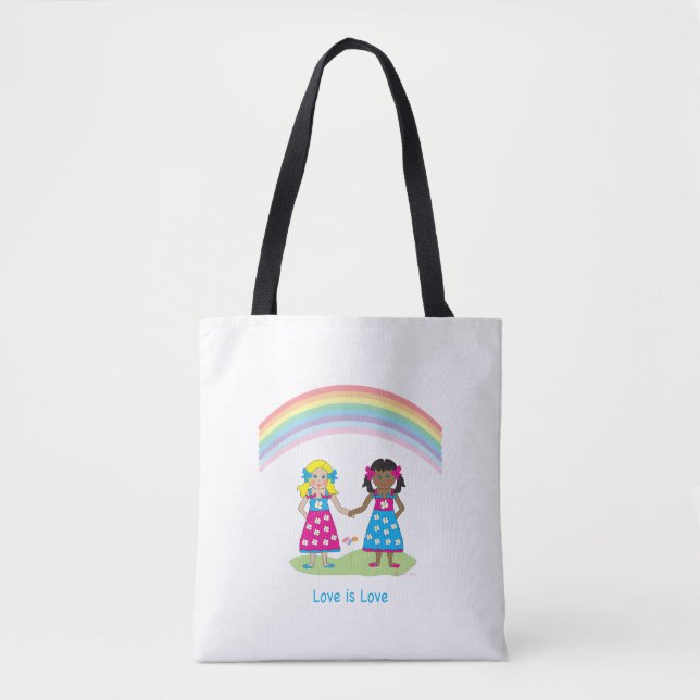 LGBTQIA LIEBE ist LIEBE, Regenbogenflagge Herztote Tasche (Vorderseite)