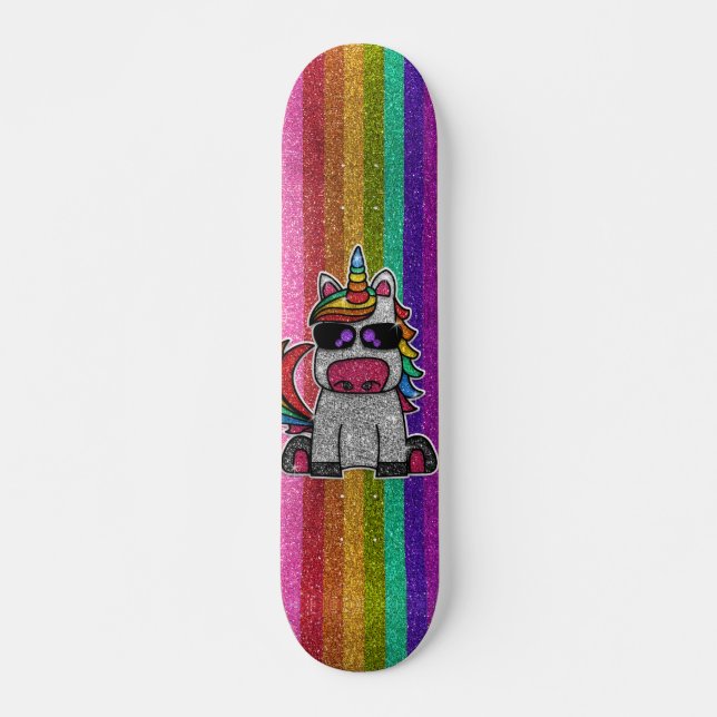 LGBTQIA Pride Flag Glitzer Rainbow Unicorn Sk8r Skateboard (Vorne)