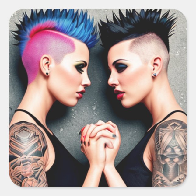 LGBTQIA+ Pride Lesben mit Händen Quadratischer Aufkleber (Vorderseite)