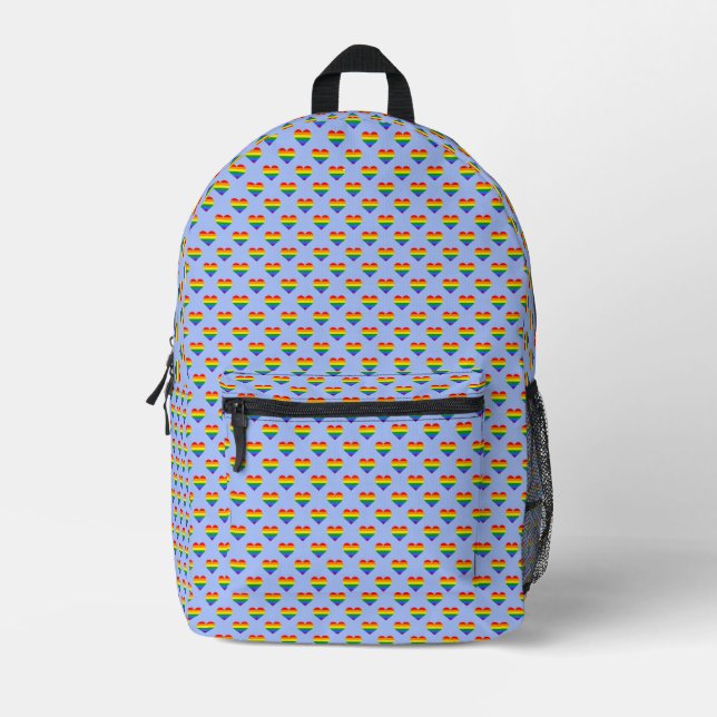 LGBTQIA Pride Rainbow Flag Herz Muster Bedruckter Rucksack (Vorderseite)