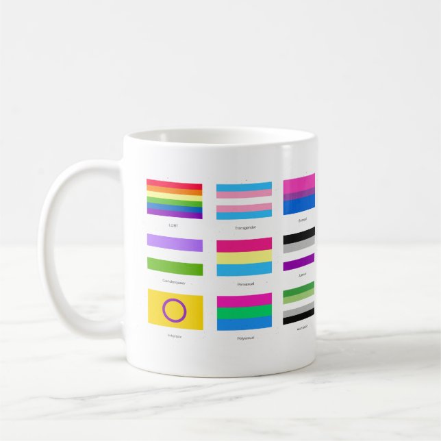 LGBTQIA Prix 9 x FLAGS Rainbow Awareness Chic Kaffeetasse (Links)