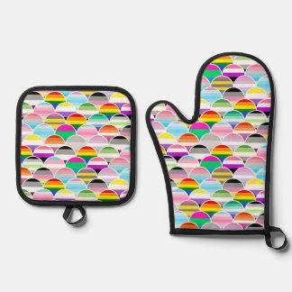 LGBTQIA+ Queer gewellte Pride-Flaggen-Fans Ofenhandschuh & Topflappen-Set