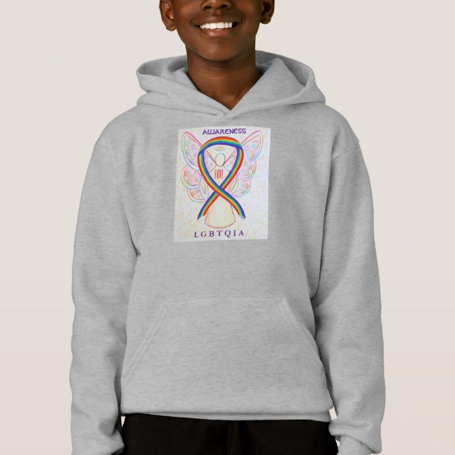 LGBTQIA Rainbow Awareness Ribbon Angel Sweat - shi (Devant)