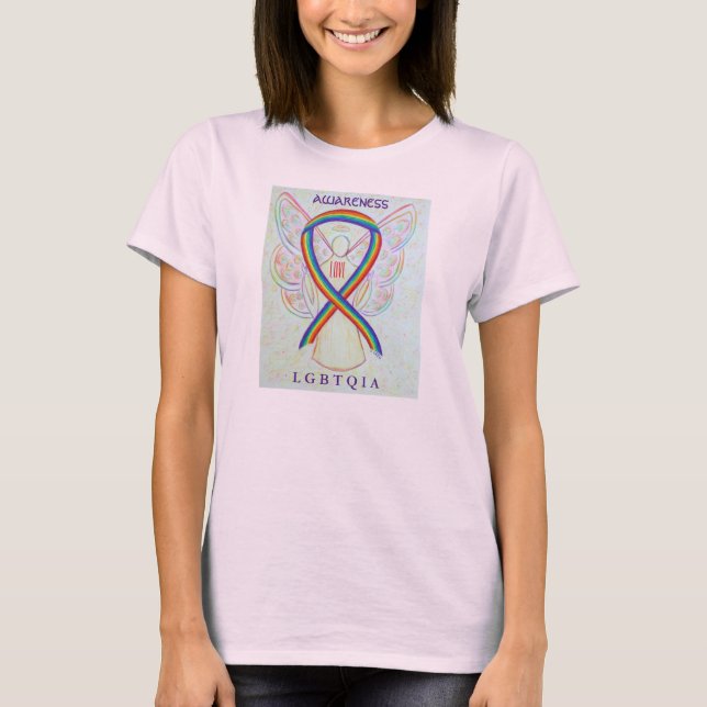 LGBTQIA Rainbow Awareness Ribbon Angel T - Shirt (Vorderseite)