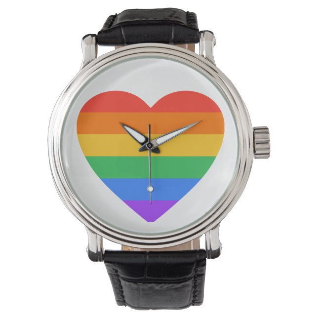 LGBTQIA Rainbow Heart Watch Armbanduhr (Vorderseite)