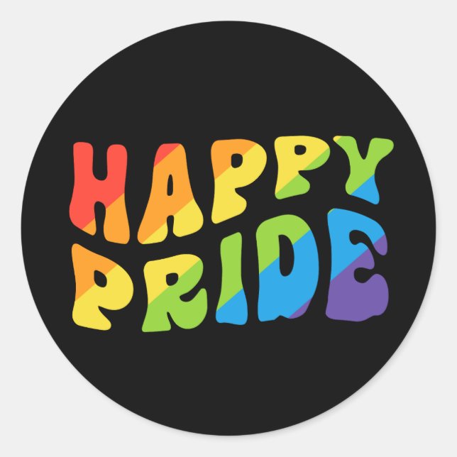 LGBTQIA Rainbow Retro Happy Pride Monat Runder Aufkleber (Vorderseite)