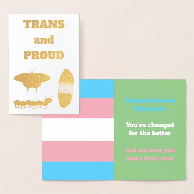 LGBTQIA Transgender Pride Raupe zum Schmettern Folienkarte (Anzeige)