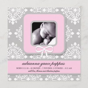 LGC Faire-part fille gris et rose Damas