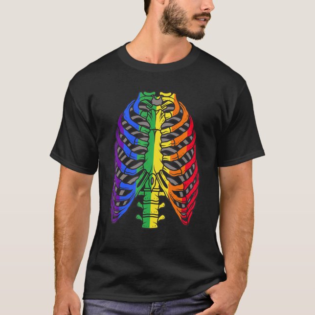 Lgtb Halloween Gay Flag Ribcage Skeleton Pride Awa T-Shirt (Vorderseite)