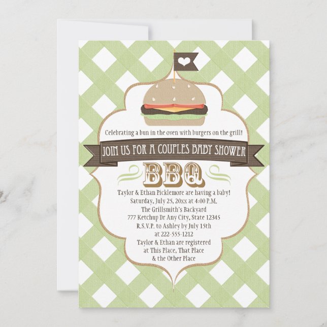 L'hamburger vert couple des invitations de baby (Devant)