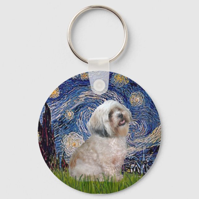 Lhasa Apso 10 - Starry Night Schlüsselanhänger (Vorderseite)