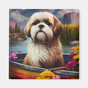Lhasa Apso auf einem Paddel: Ein landschaftliches  Magnet
