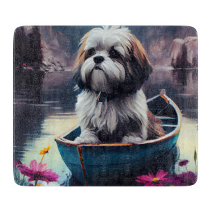 Lhasa Apso auf einem Paddel: Ein landschaftliches Schneidebrett
