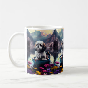Lhasa Apso auf einem Paddle: Ein Landschaftliches  Kaffeetasse