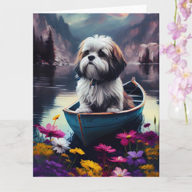 Lhasa Apso auf einem Paddle: Ein Landschaftliches  Karte (Orchidee)