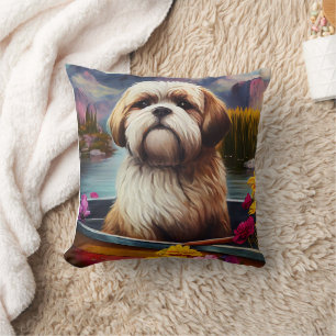 Lhasa Apso auf einem Paddle: Ein Landschaftliches Kissen