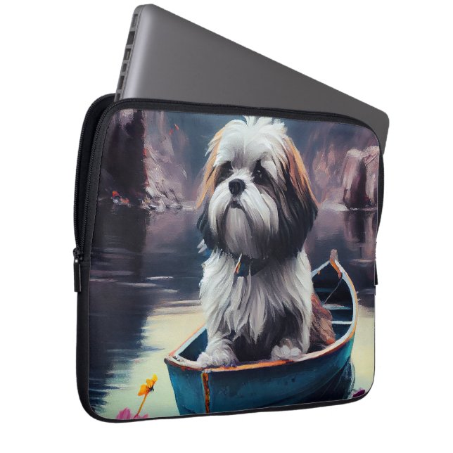 Lhasa Apso auf einem Paddle: Ein Landschaftliches  Laptopschutzhülle (Vorne Rechts)