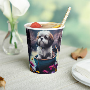 Lhasa Apso auf einem Paddle: Ein Landschaftliches Pappbecher