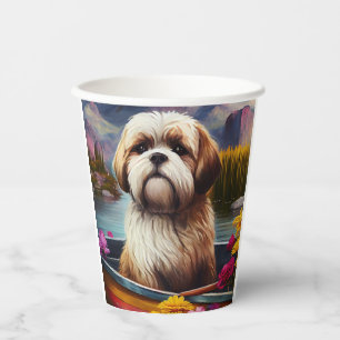 Lhasa Apso auf einem Paddle: Ein Landschaftliches Pappbecher