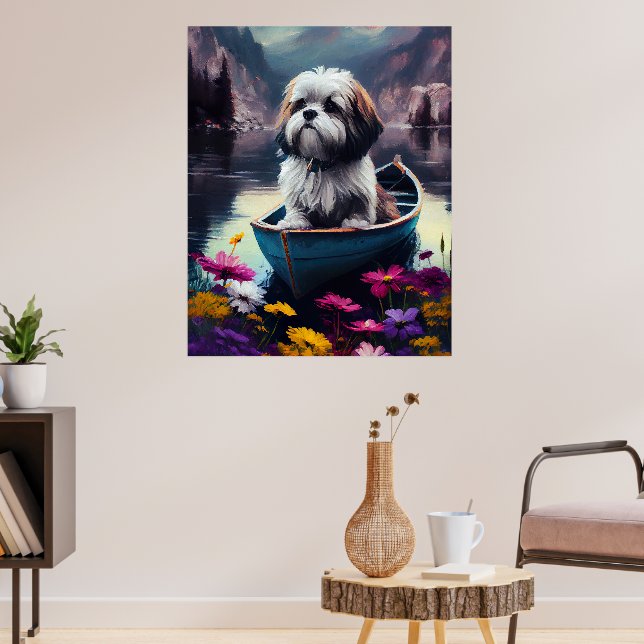 Lhasa Apso auf einem Paddle: Ein Landschaftliches  Poster (Wohnzimmer 3)