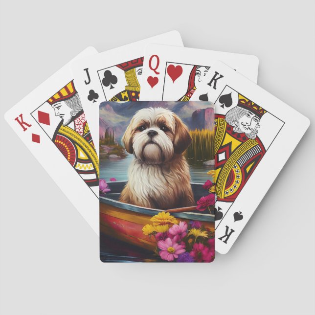 Lhasa Apso auf einem Paddle: Ein Landschaftliches  Spielkarten (Rückseite)