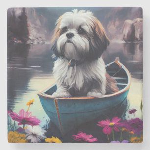 Lhasa Apso auf einem Paddle: Ein Landschaftliches Steinuntersetzer