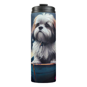 Lhasa Apso auf einem Paddle: Ein Landschaftliches  Thermosbecher