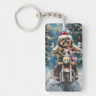 Lhasa Apso Chien à cheval Moto Noël