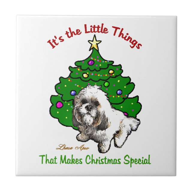 Lhasa Apso Christmas Fliese (Vorderseite)