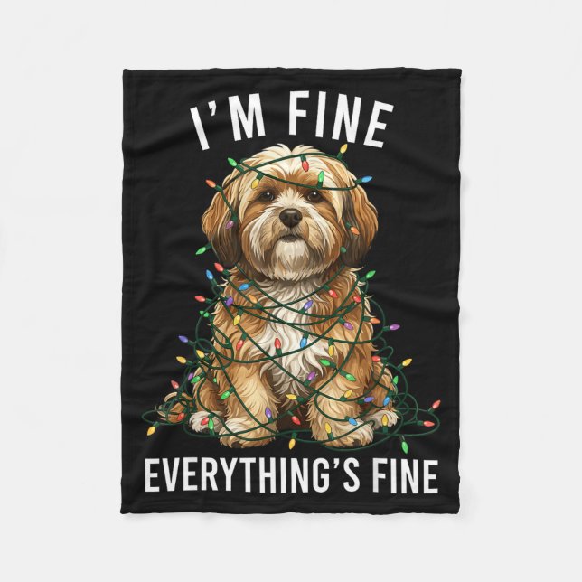 Lhasa Apso Christmas I'm Fine Everything Is Fine  Fleecedecke (Vorderseite)