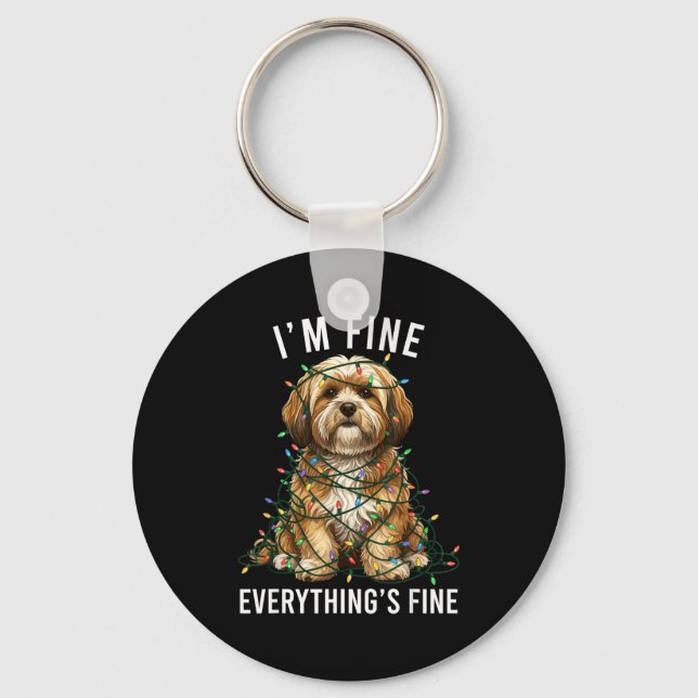 Lhasa Apso Christmas I'm Fine Everything Is Fine  Schlüsselanhänger (Vorderseite)