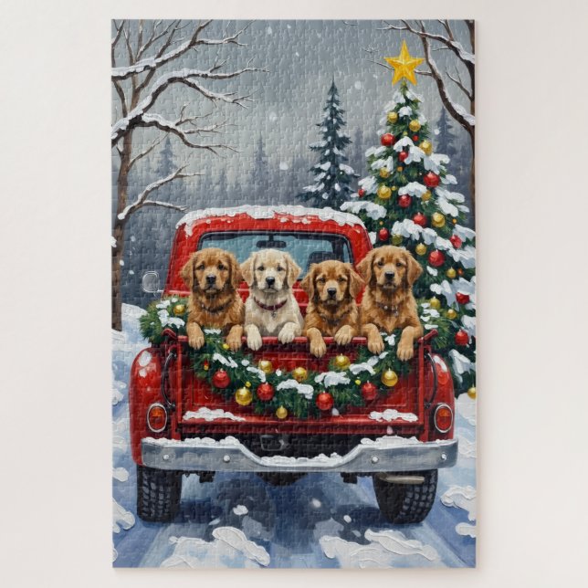 Lhasa Apso Christmas Red Truck Holiday (Vertikal)