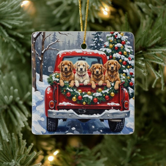 Lhasa Apso Christmas Red Truck Holiday Keramikornament (Baum)